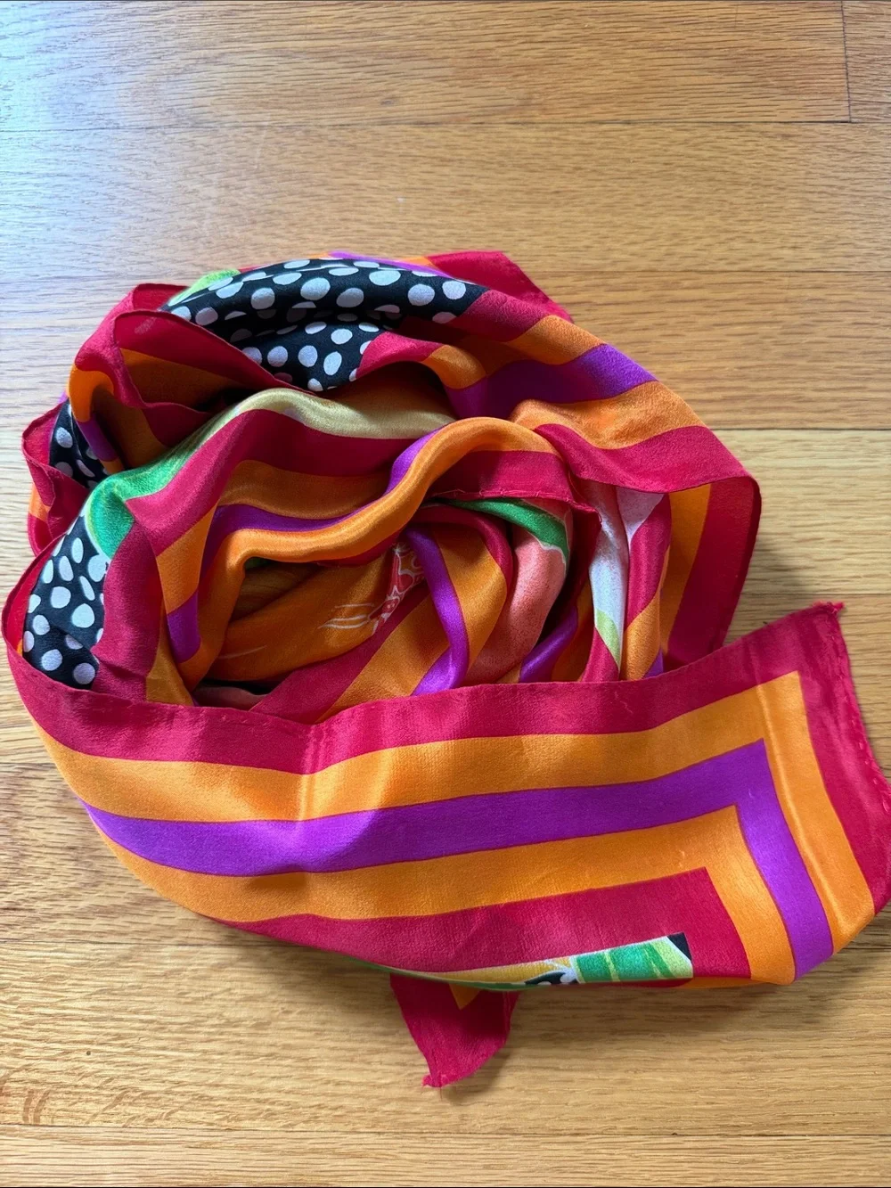 Vintage Vibrant Tropical Floral & Polka Dot Silk Square Scarf